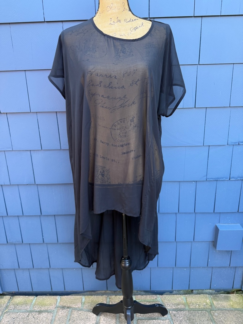 Women's Sheer High-Low Tunic Top - Black XL